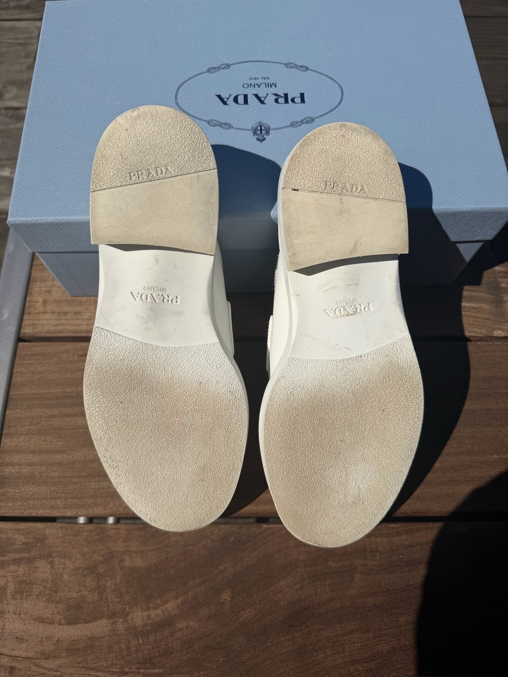 Prada White Triangle Logo Slip-On Loafers, size 38 - Picture 9 of 11
